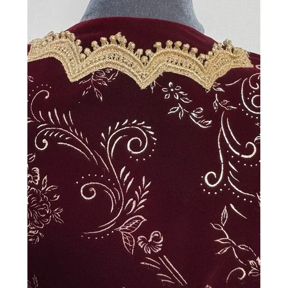 Vtg 80s J McClintock Blazer Burgundy Gold Velvet Victorian Regencycore Boho - Picture 6 of 16
